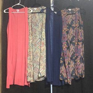 Two Lularoe Joy sleeveless coverups coral & blue